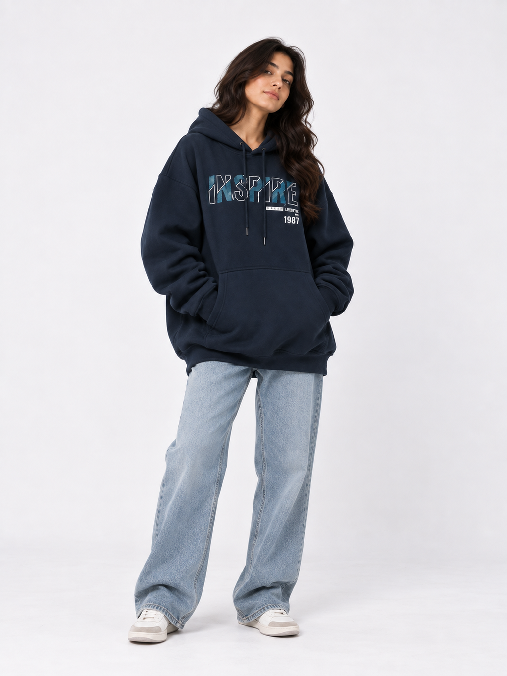 Amoldo Women's Oversized Cotton Fleece Printed Hooded Sweatshirt