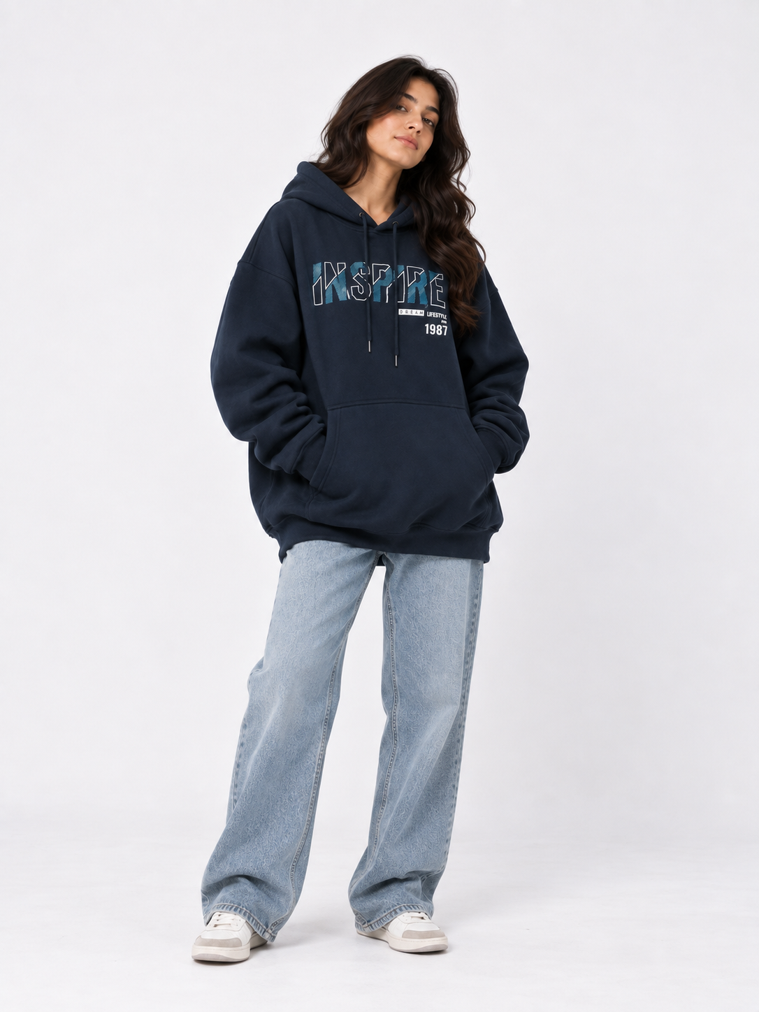Amoldo Women's Oversized Cotton Fleece Printed Hooded Sweatshirt