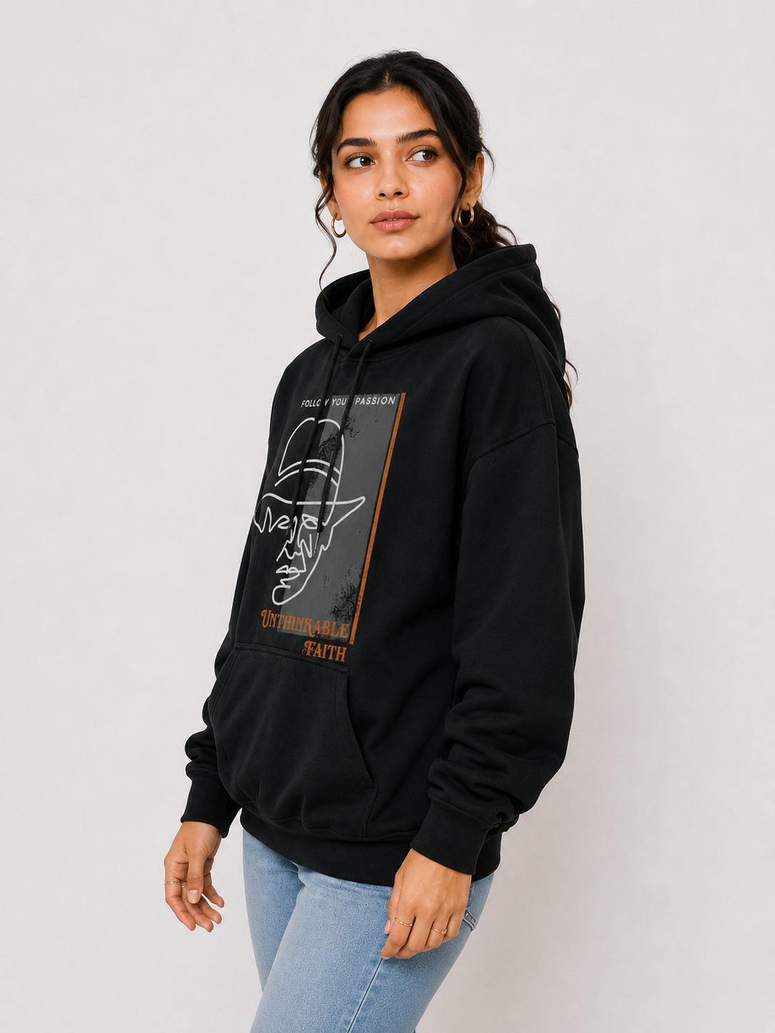 Amoldo Women's Oversized Cotton Fleece Printed Hooded Sweatshirt