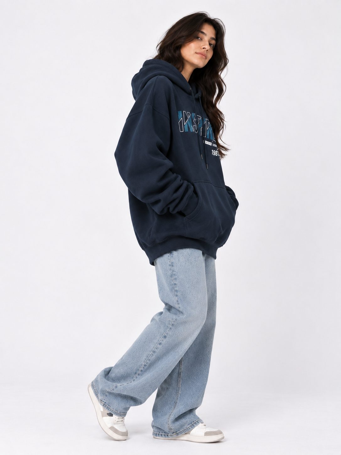 Amoldo Women's Oversized Cotton Fleece Printed Hooded Sweatshirt