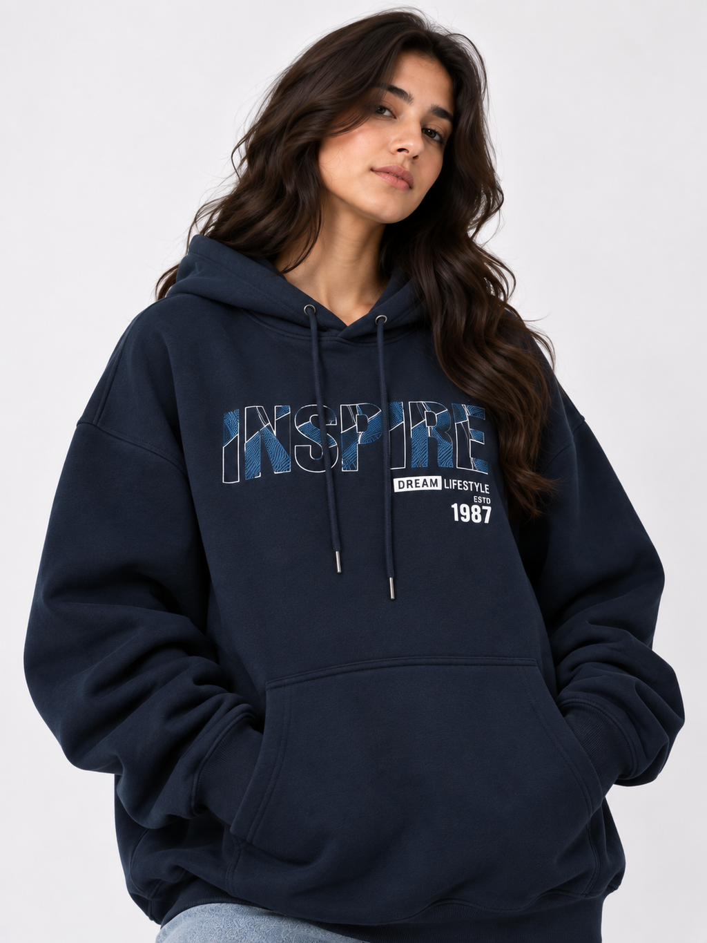Amoldo Women's Oversized Cotton Fleece Printed Hooded Sweatshirt