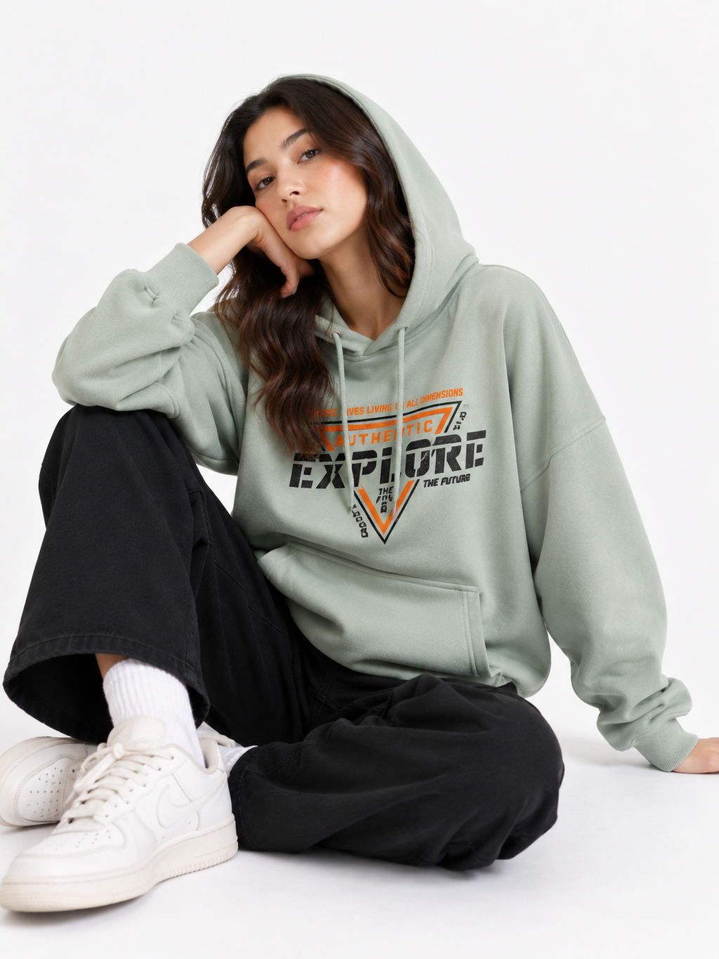 Amoldo Women's Oversized Cotton Fleece Printed Hooded Sweatshirt