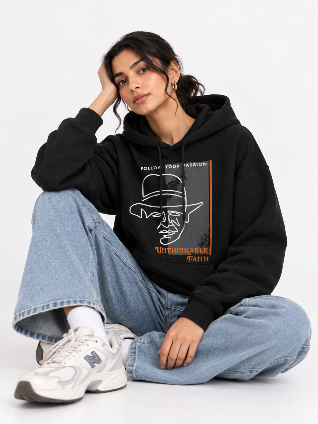 Amoldo Women's Oversized Cotton Fleece Printed Hooded Sweatshirt