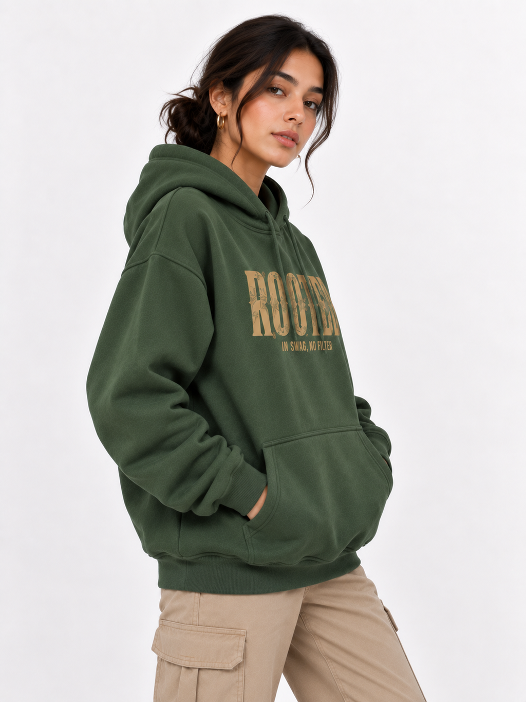 Amoldo Women's Oversized Cotton Fleece Printed Hooded Sweatshirt