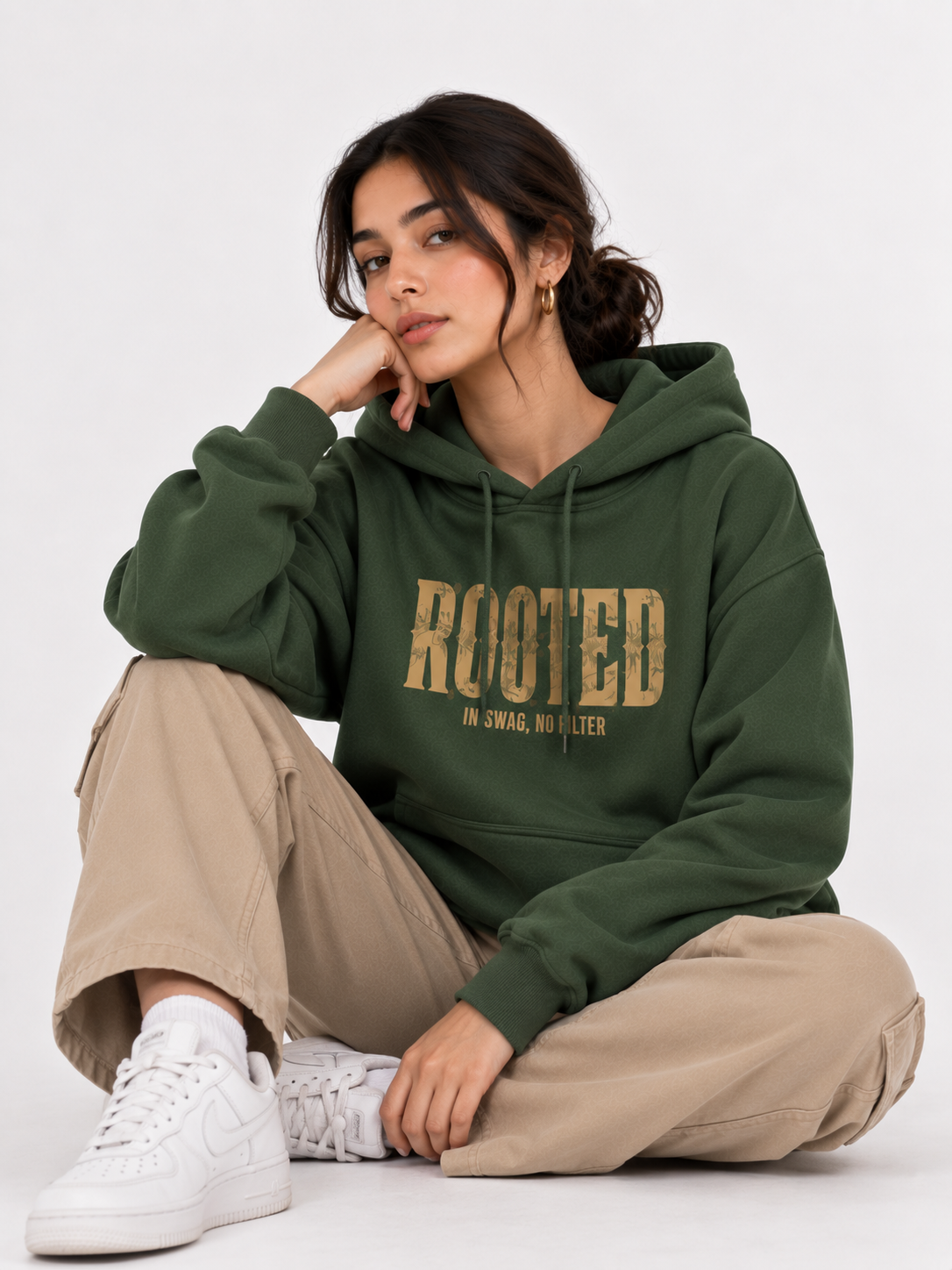 Amoldo Women's Oversized Cotton Fleece Printed Hooded Sweatshirt