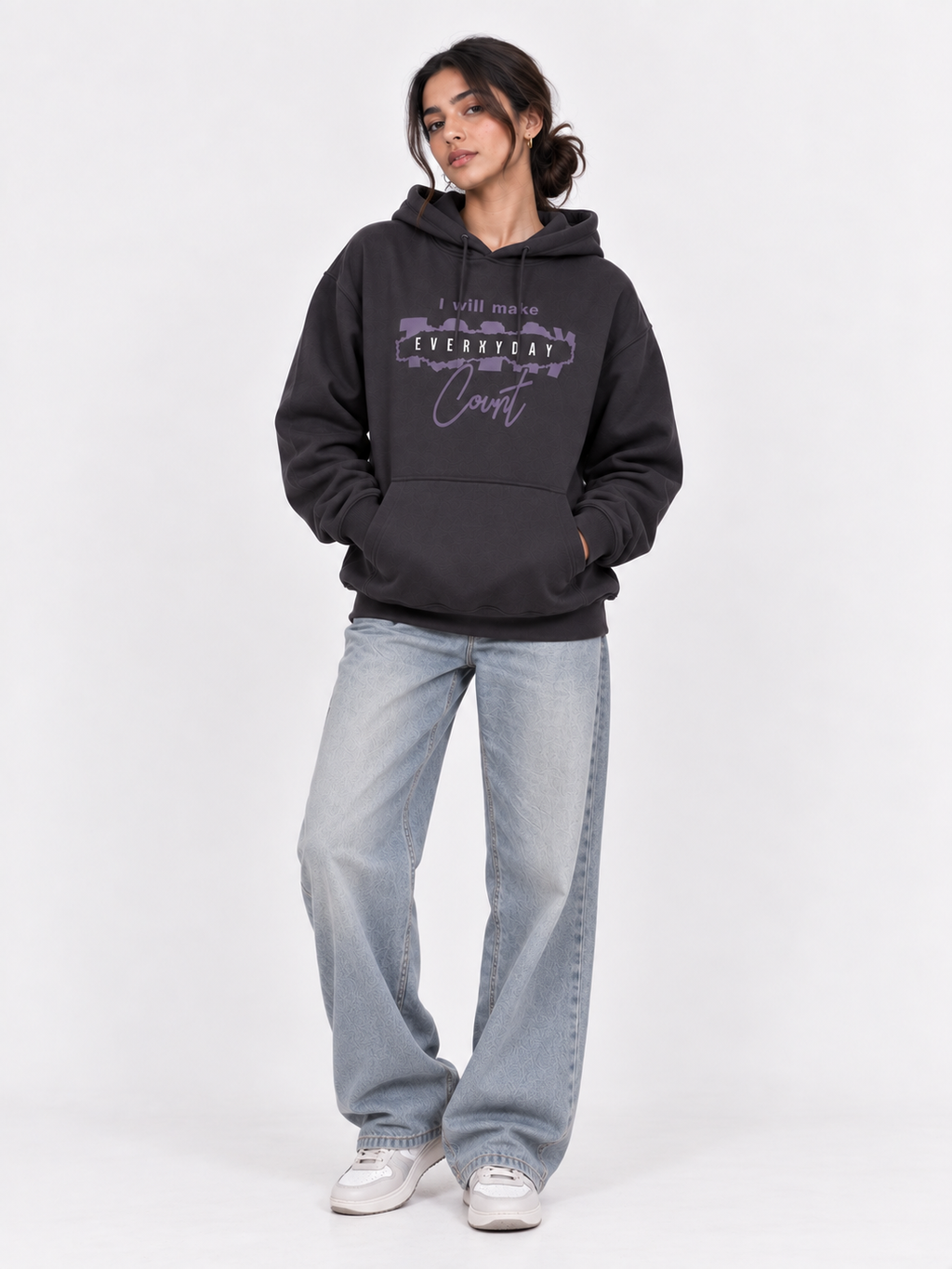 Amoldo Women's Oversized Cotton Fleece Printed Hooded Sweatshirt