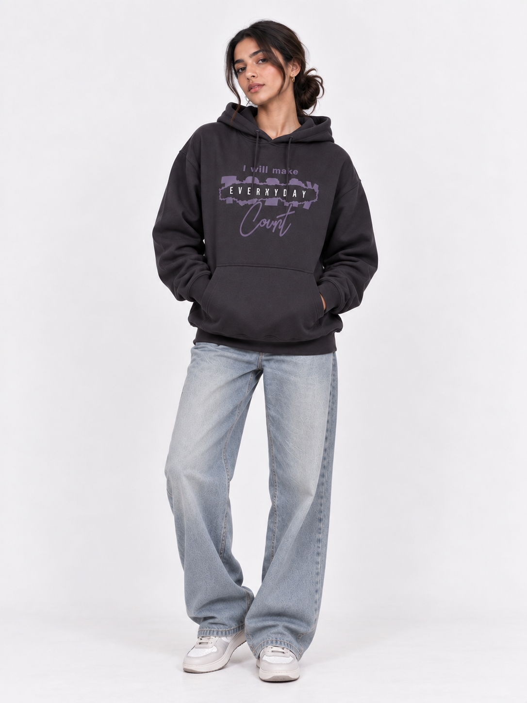 Amoldo Women's Oversized Cotton Fleece Printed Hooded Sweatshirt