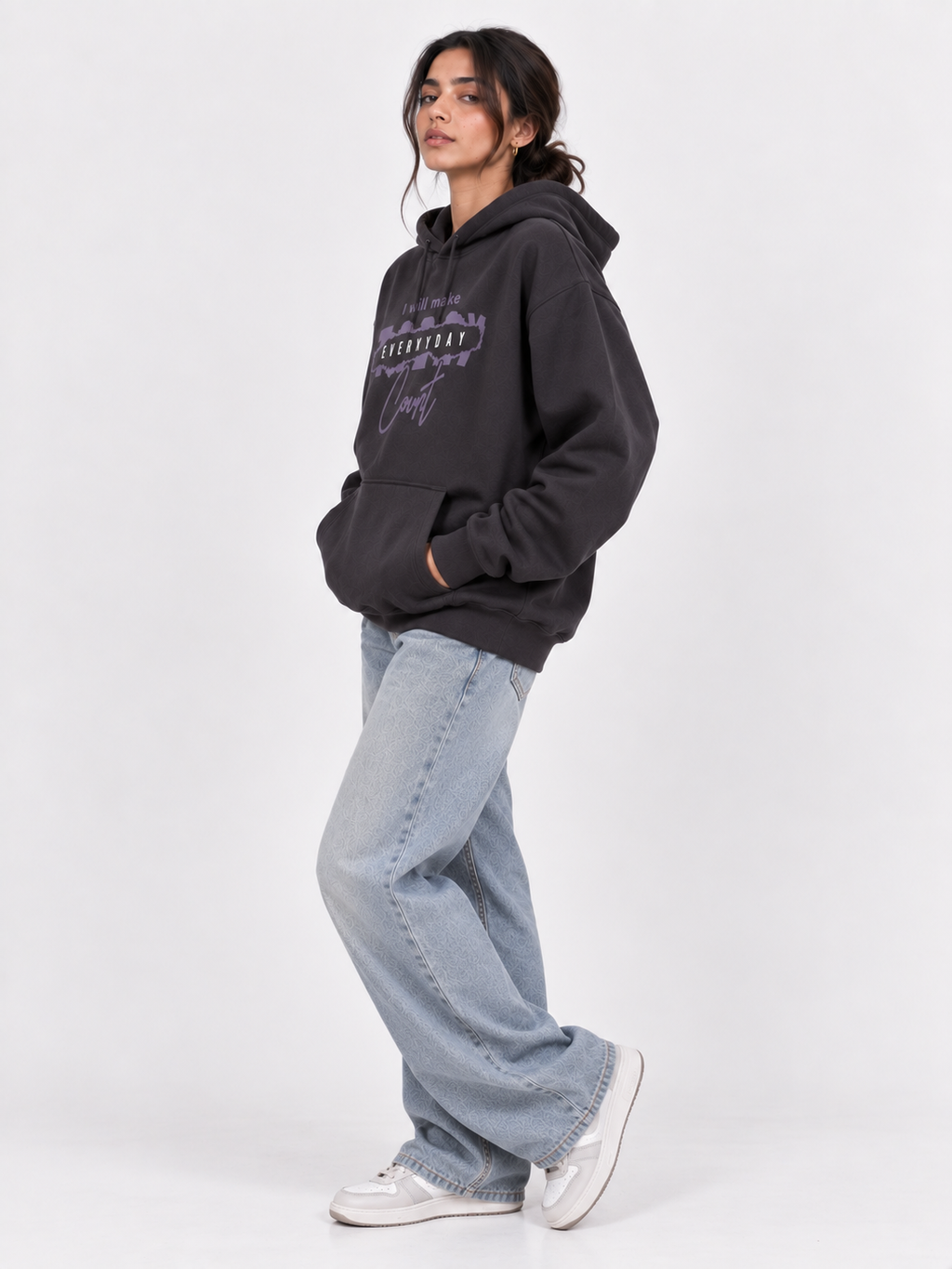 Amoldo Women's Oversized Cotton Fleece Printed Hooded Sweatshirt