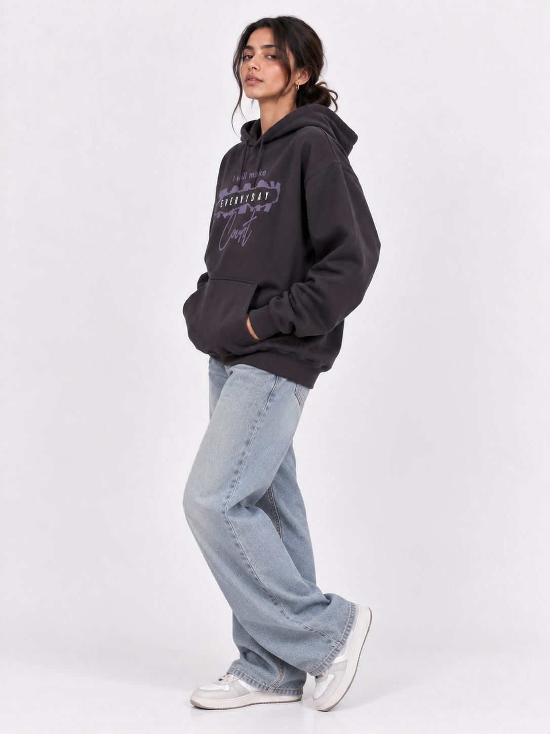 Amoldo Women's Oversized Cotton Fleece Printed Hooded Sweatshirt
