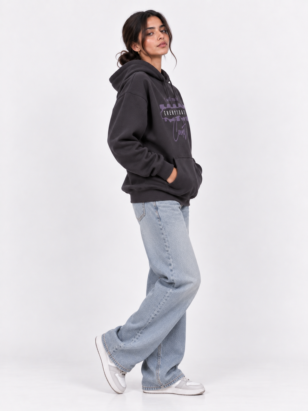 Amoldo Women's Oversized Cotton Fleece Printed Hooded Sweatshirt