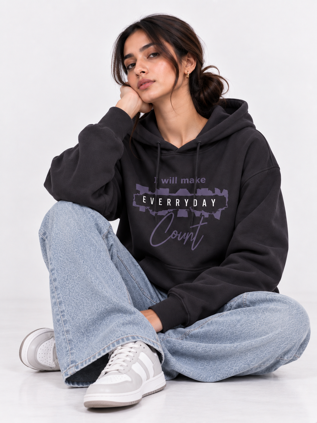 Amoldo Women's Oversized Cotton Fleece Printed Hooded Sweatshirt