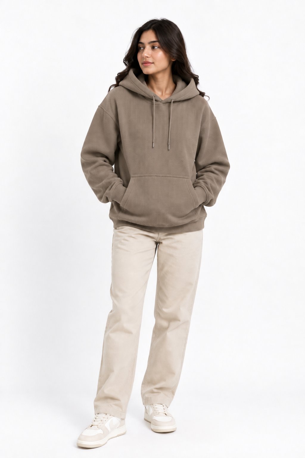 AMOLDO Women's Textured Hoodie | Kangaroo Pocket Full Sleeve Hooded Sweatshirt