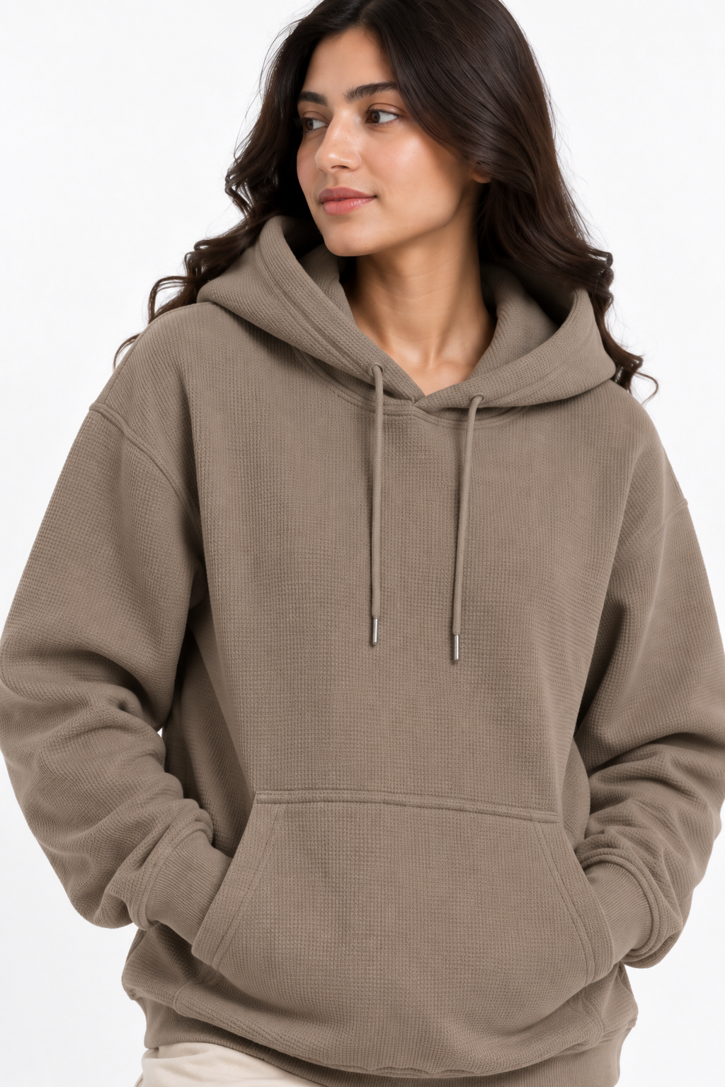 AMOLDO Women's Textured Hoodie | Kangaroo Pocket Full Sleeve Hooded Sweatshirt
