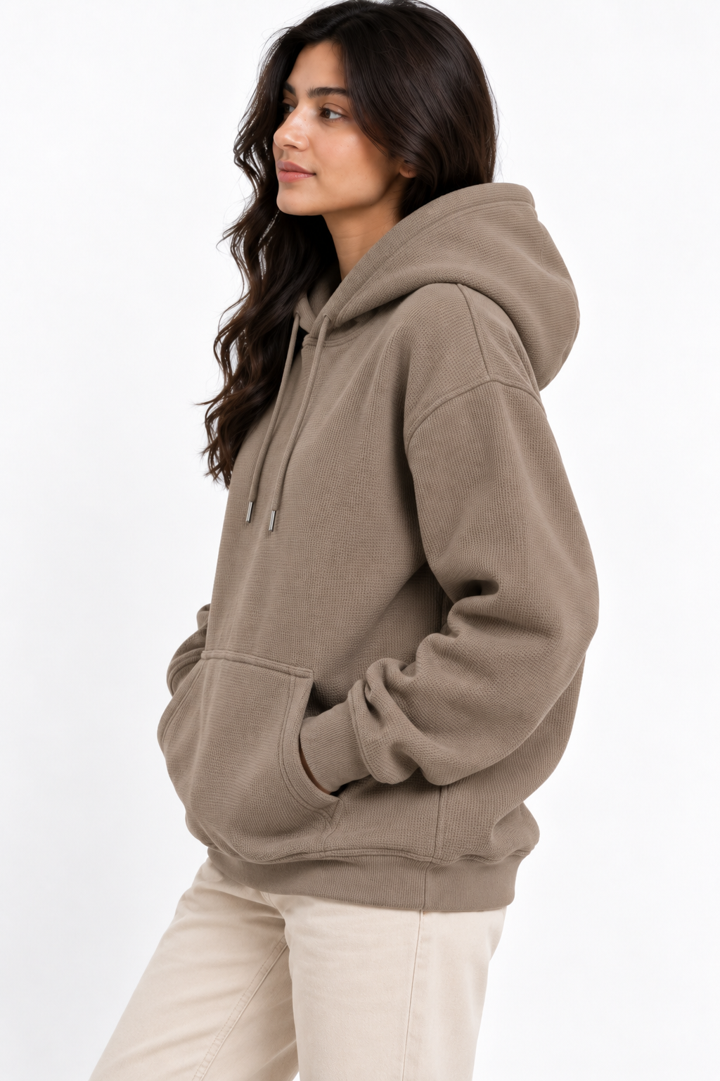 AMOLDO Women's Textured Hoodie | Kangaroo Pocket Full Sleeve Hooded Sweatshirt