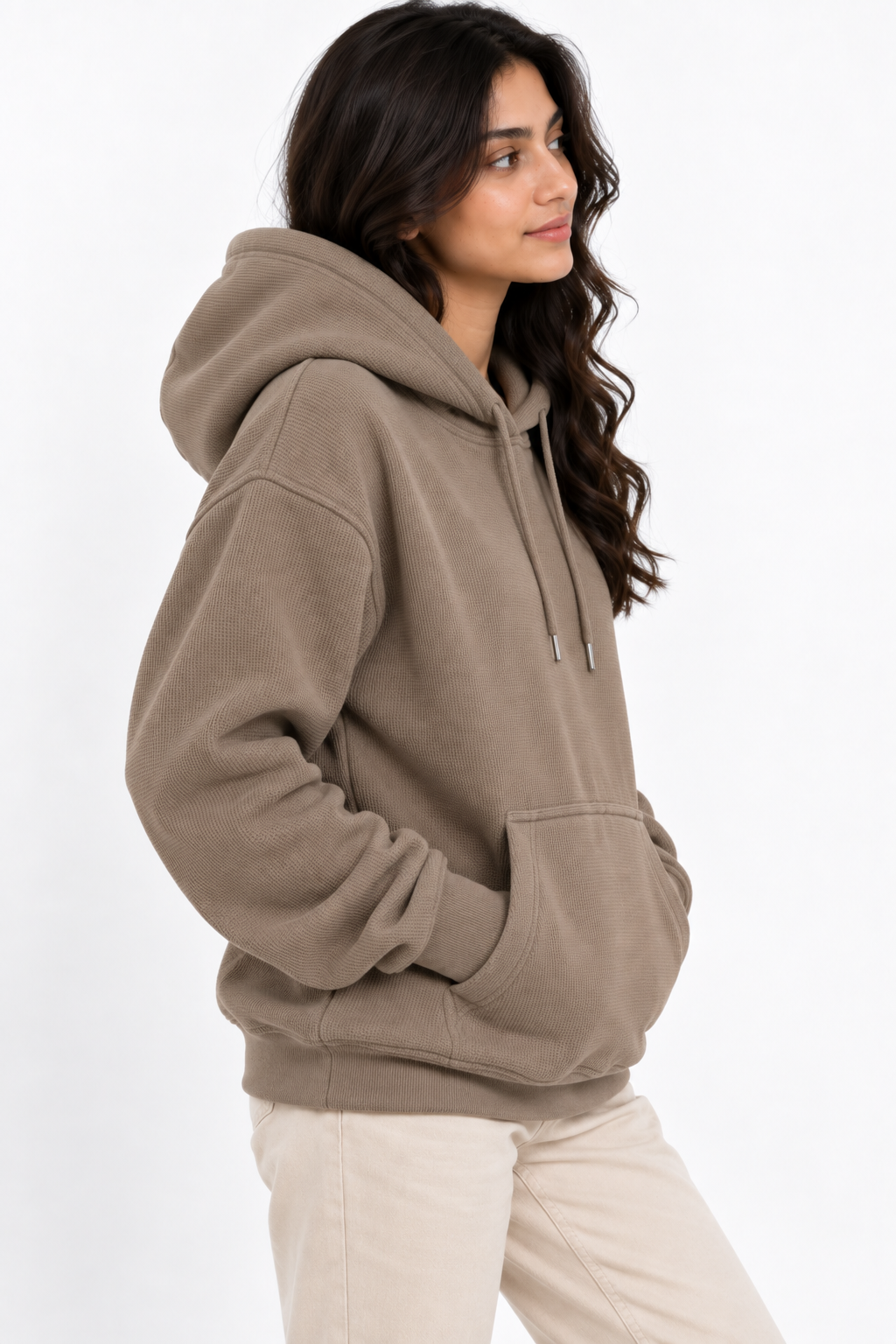 AMOLDO Women's Textured Hoodie | Kangaroo Pocket Full Sleeve Hooded Sweatshirt