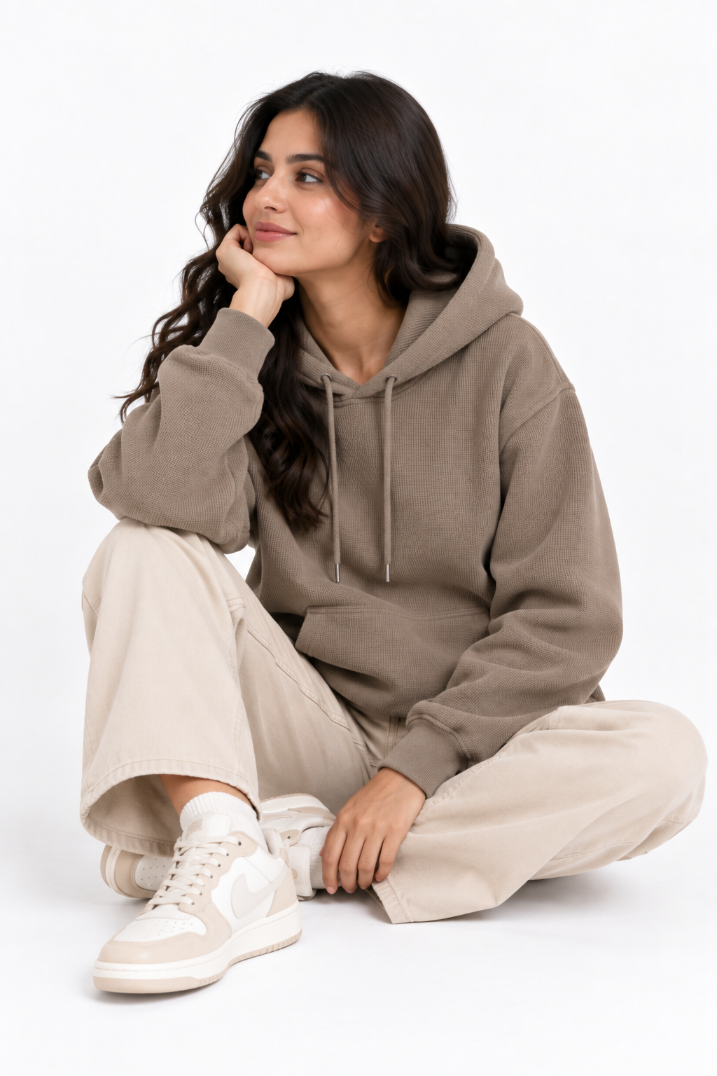 AMOLDO Women's Textured Hoodie | Kangaroo Pocket Full Sleeve Hooded Sweatshirt