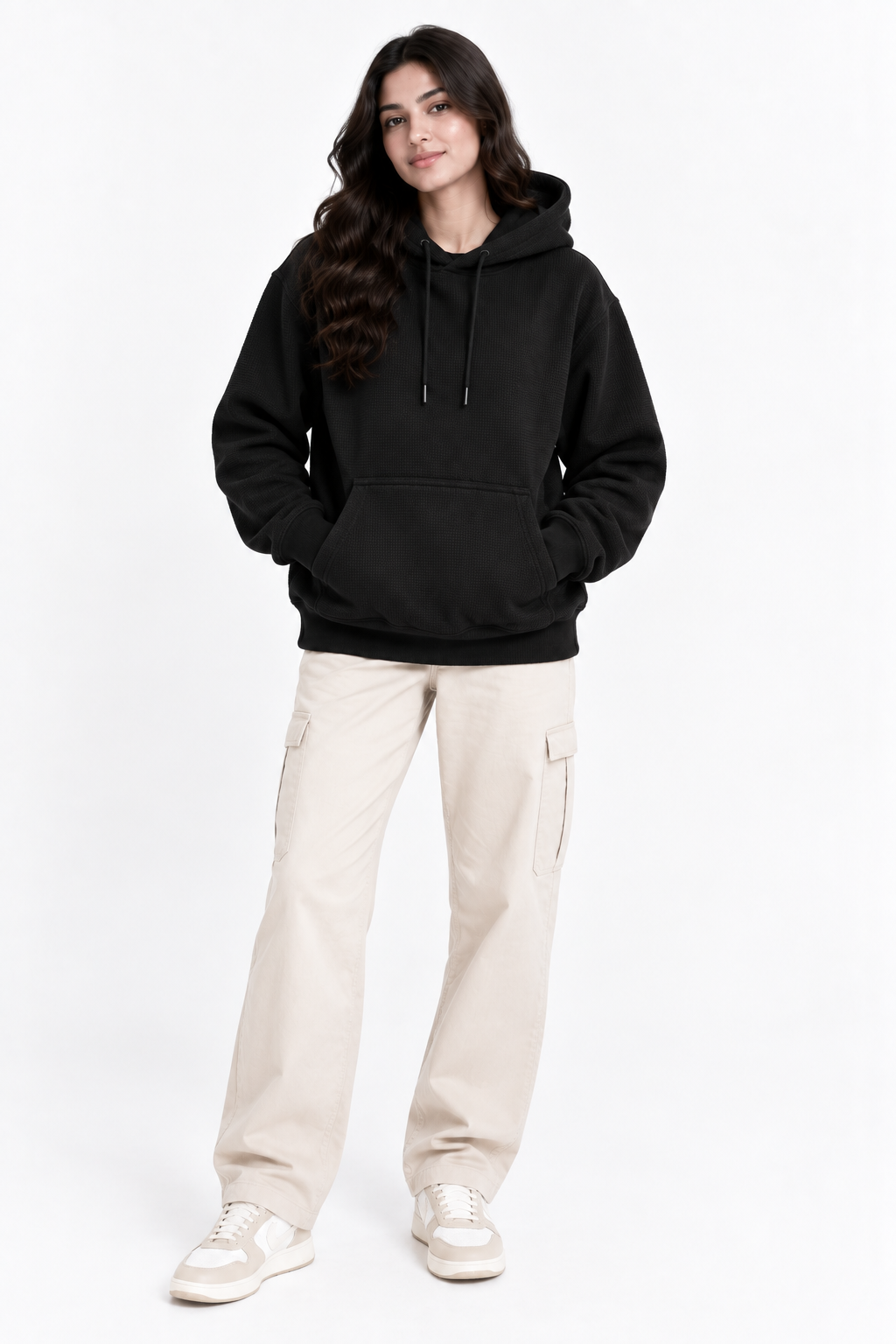 AMOLDO Women's Textured Hoodie | Kangaroo Pocket Full Sleeve Hooded Sweatshirt