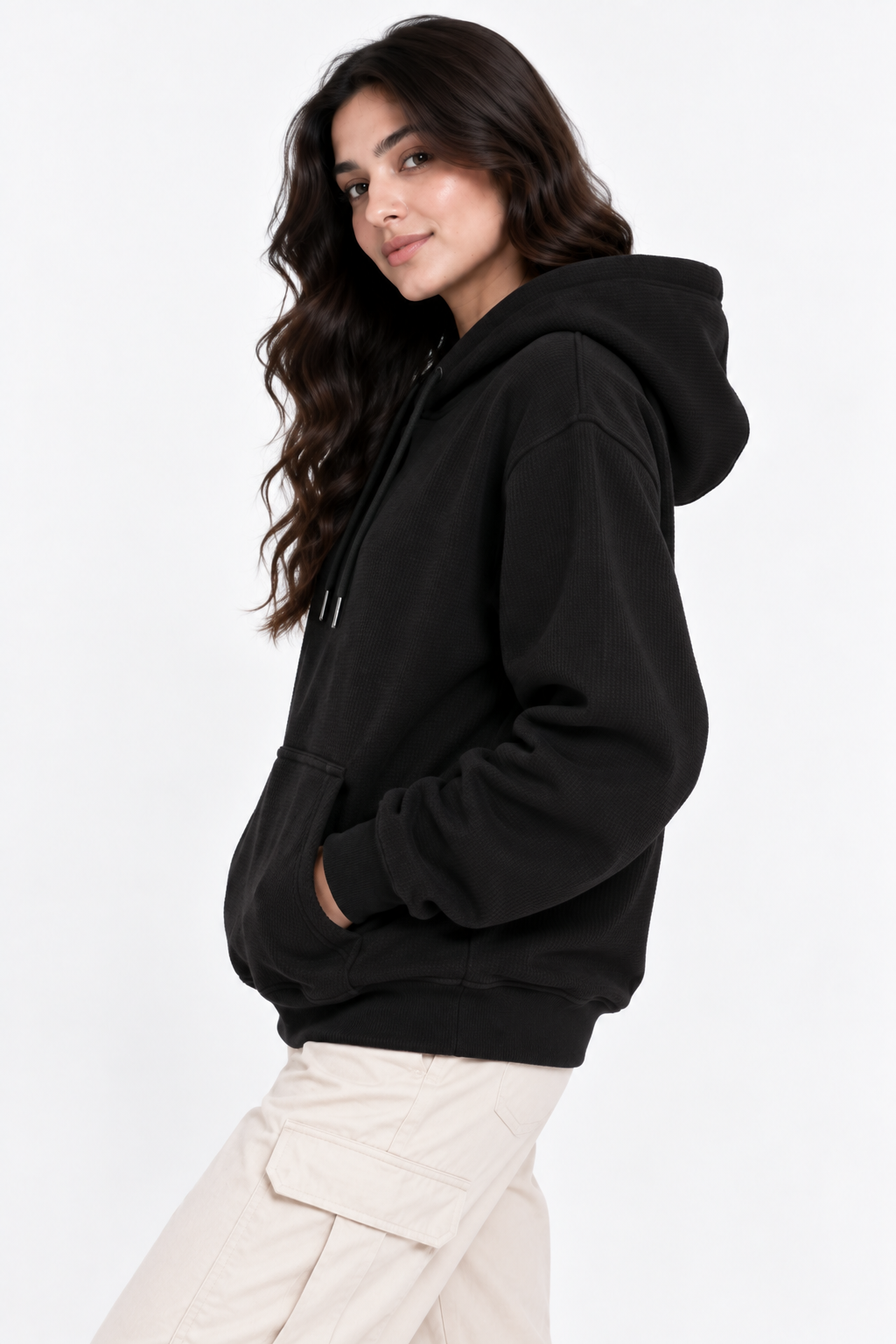 AMOLDO Women's Textured Hoodie | Kangaroo Pocket Full Sleeve Hooded Sweatshirt