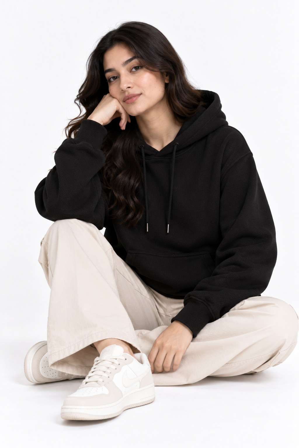 AMOLDO Women's Textured Hoodie | Kangaroo Pocket Full Sleeve Hooded Sweatshirt
