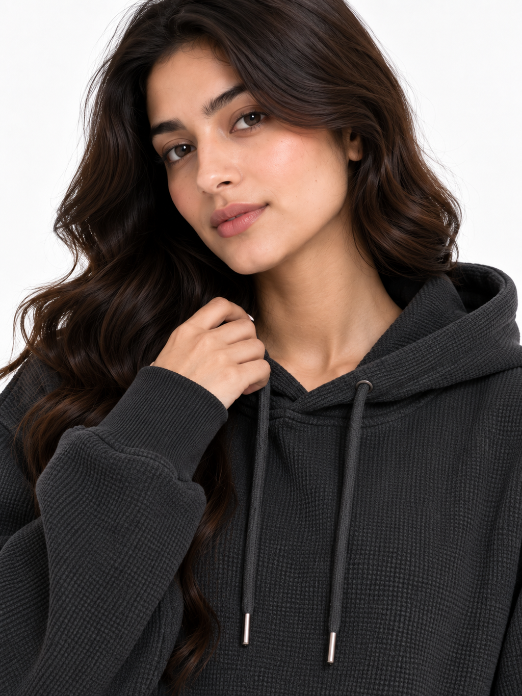 AMOLDO Women's Textured Hoodie | Kangaroo Pocket Full Sleeve Hooded Sweatshirt