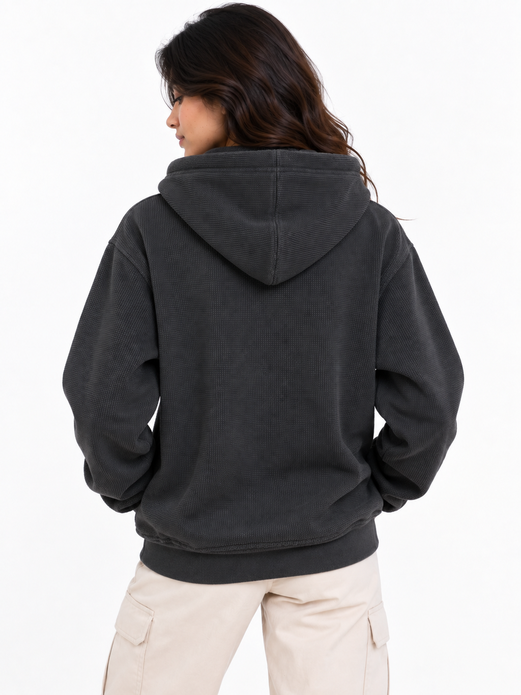 AMOLDO Women's Textured Hoodie | Kangaroo Pocket Full Sleeve Hooded Sweatshirt