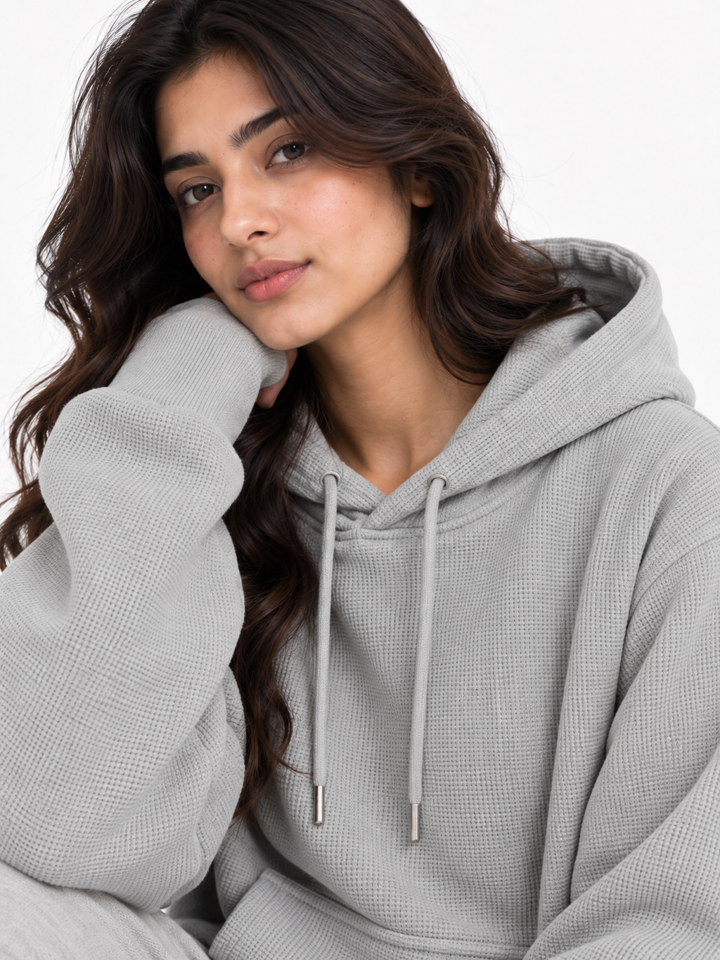 AMOLDO Women's Textured Hoodie | Kangaroo Pocket Full Sleeve Hooded Sweatshirt