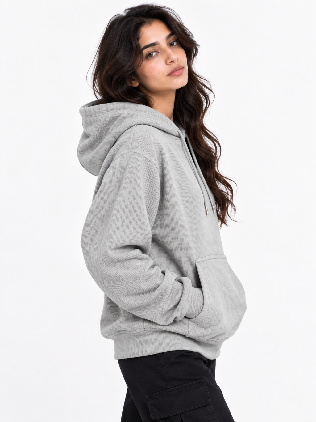 AMOLDO Women's Textured Hoodie | Kangaroo Pocket Full Sleeve Hooded Sweatshirt