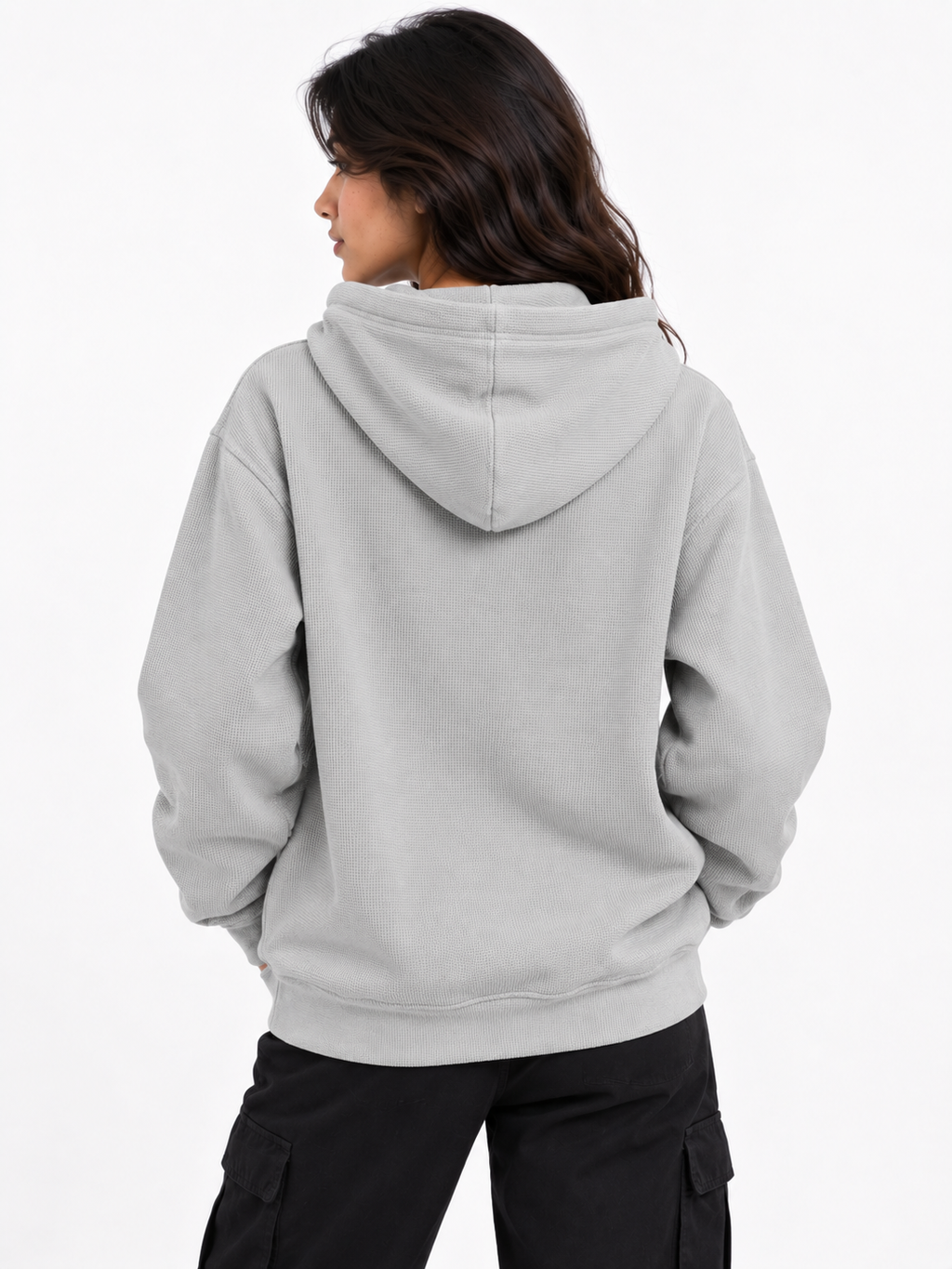 AMOLDO Women's Textured Hoodie | Kangaroo Pocket Full Sleeve Hooded Sweatshirt