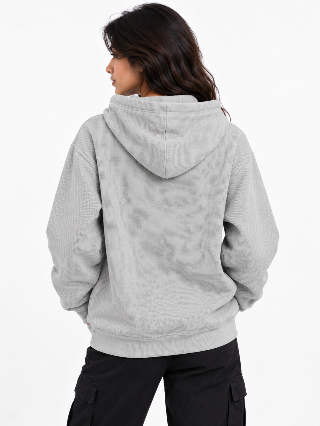 AMOLDO Women's Textured Hoodie | Kangaroo Pocket Full Sleeve Hooded Sweatshirt