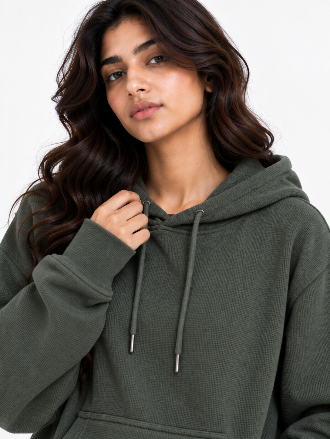 AMOLDO Women's Textured Hoodie | Kangaroo Pocket Full Sleeve Hooded Sweatshirt