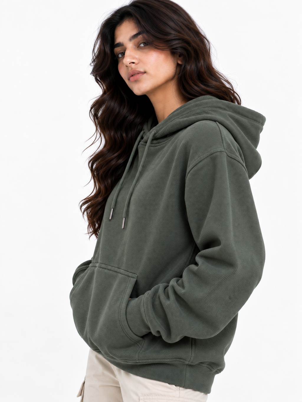 AMOLDO Women's Textured Hoodie | Kangaroo Pocket Full Sleeve Hooded Sweatshirt