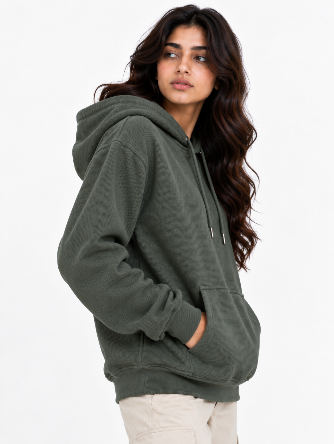 AMOLDO Women's Textured Hoodie | Kangaroo Pocket Full Sleeve Hooded Sweatshirt