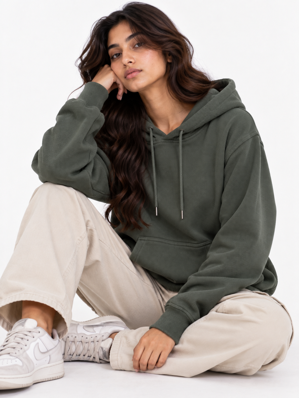 AMOLDO Women's Textured Hoodie | Kangaroo Pocket Full Sleeve Hooded Sweatshirt