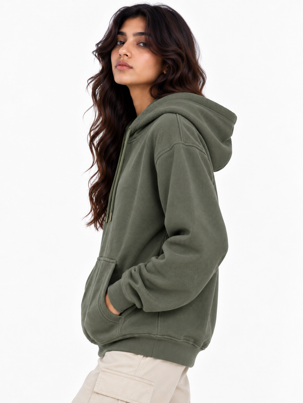 AMOLDO Women's Textured Hoodie | Kangaroo Pocket Full Sleeve Hooded Sweatshirt