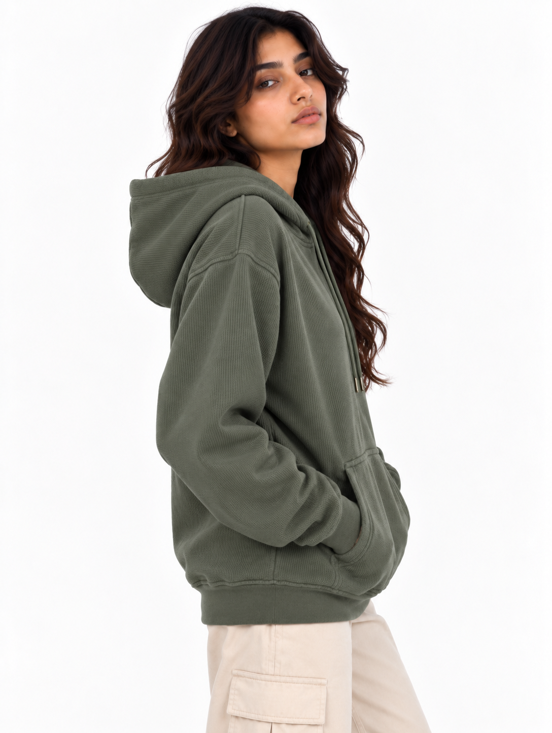 AMOLDO Women's Textured Hoodie | Kangaroo Pocket Full Sleeve Hooded Sweatshirt