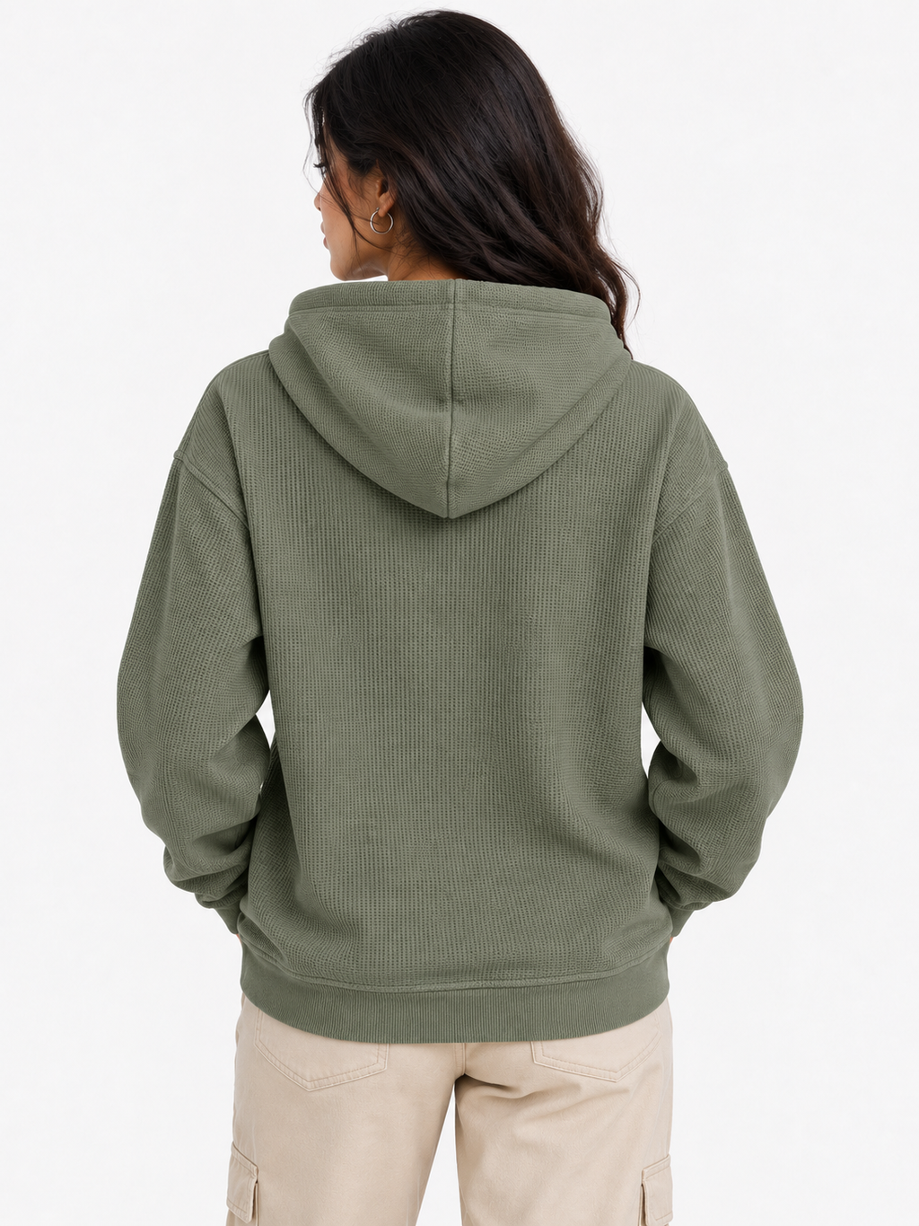 AMOLDO Women's Textured Hoodie | Kangaroo Pocket Full Sleeve Hooded Sweatshirt