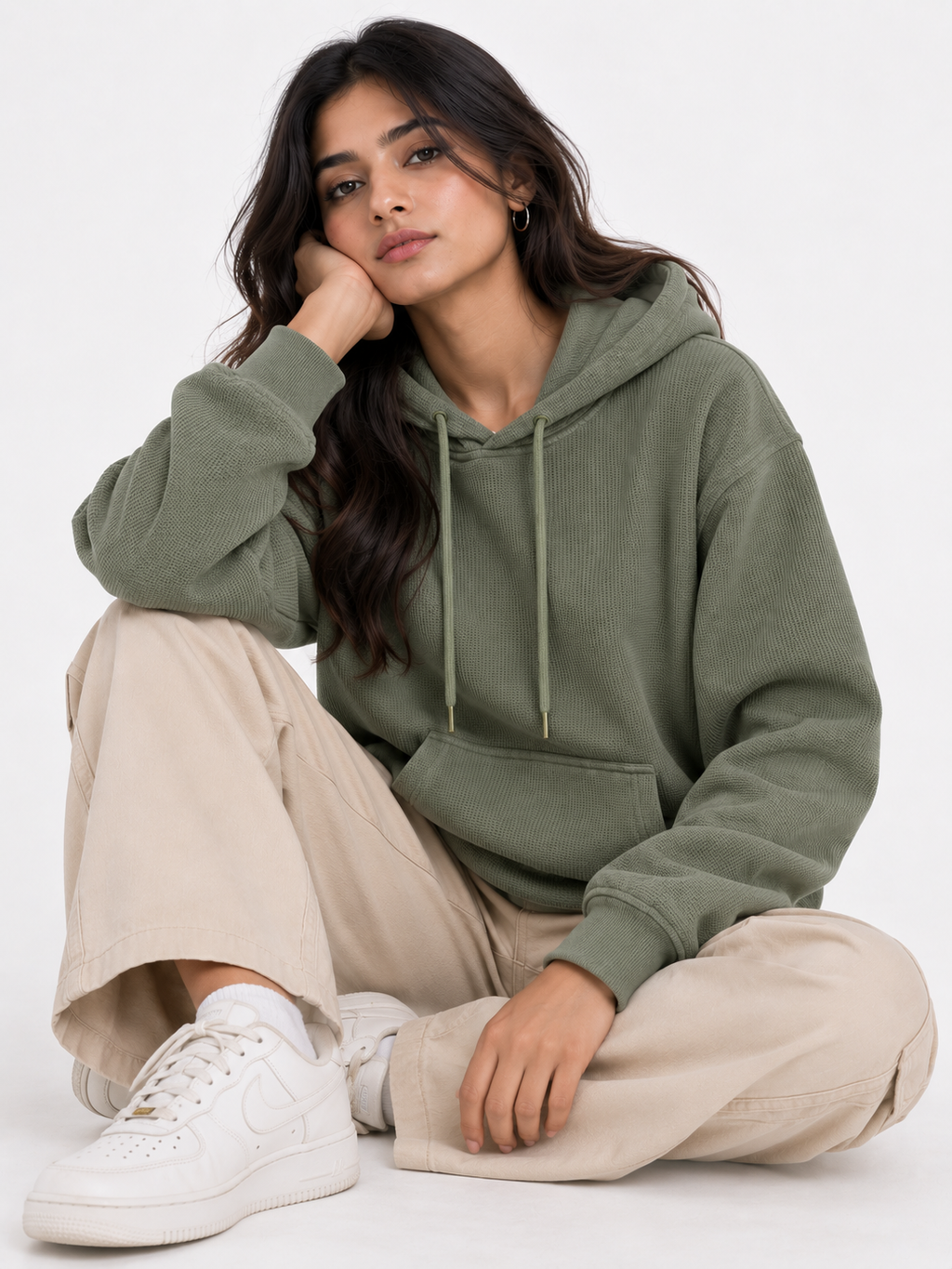 AMOLDO Women's Textured Hoodie | Kangaroo Pocket Full Sleeve Hooded Sweatshirt