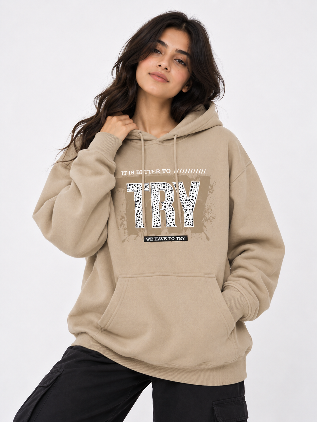 Amoldo Women's Oversized Cotton Fleece Printed Hooded Sweatshirt