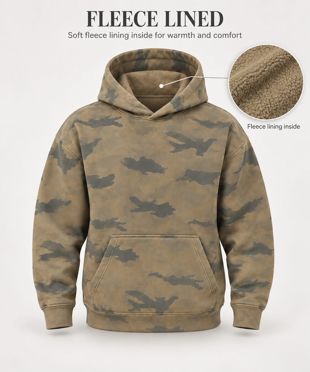 AMOLDO Men’s Camouflage Cotton Fleece Pullover Hoodie | Winter Hooded Sweatshirt