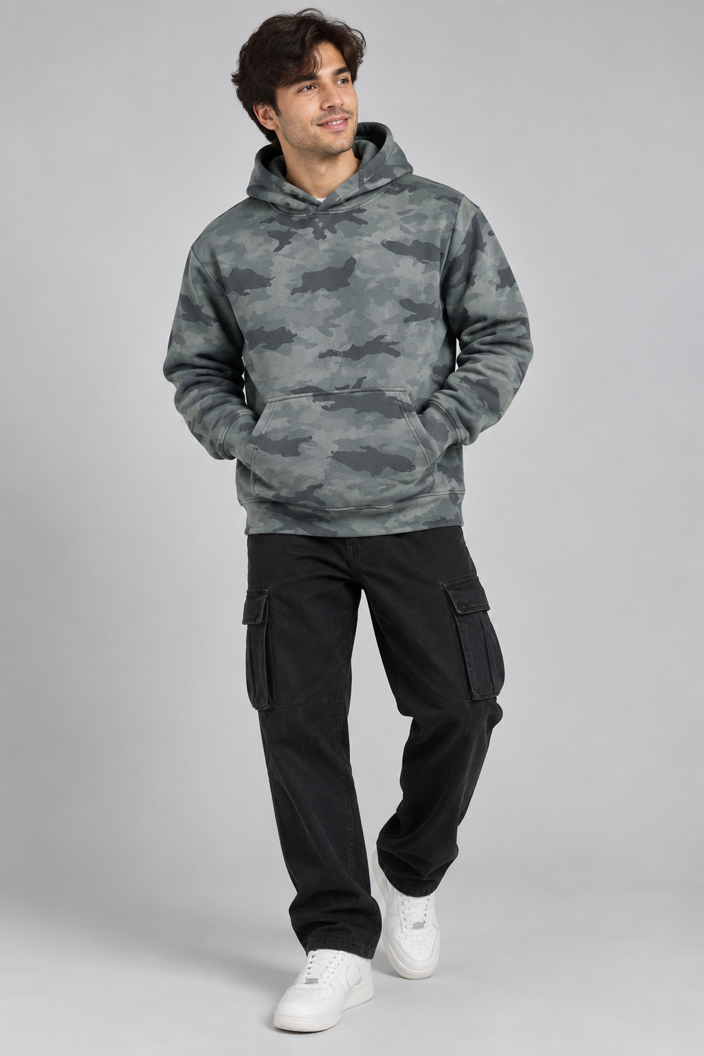 AMOLDO Men’s Camouflage Cotton Fleece Pullover Hoodie | Winter Hooded Sweatshirt