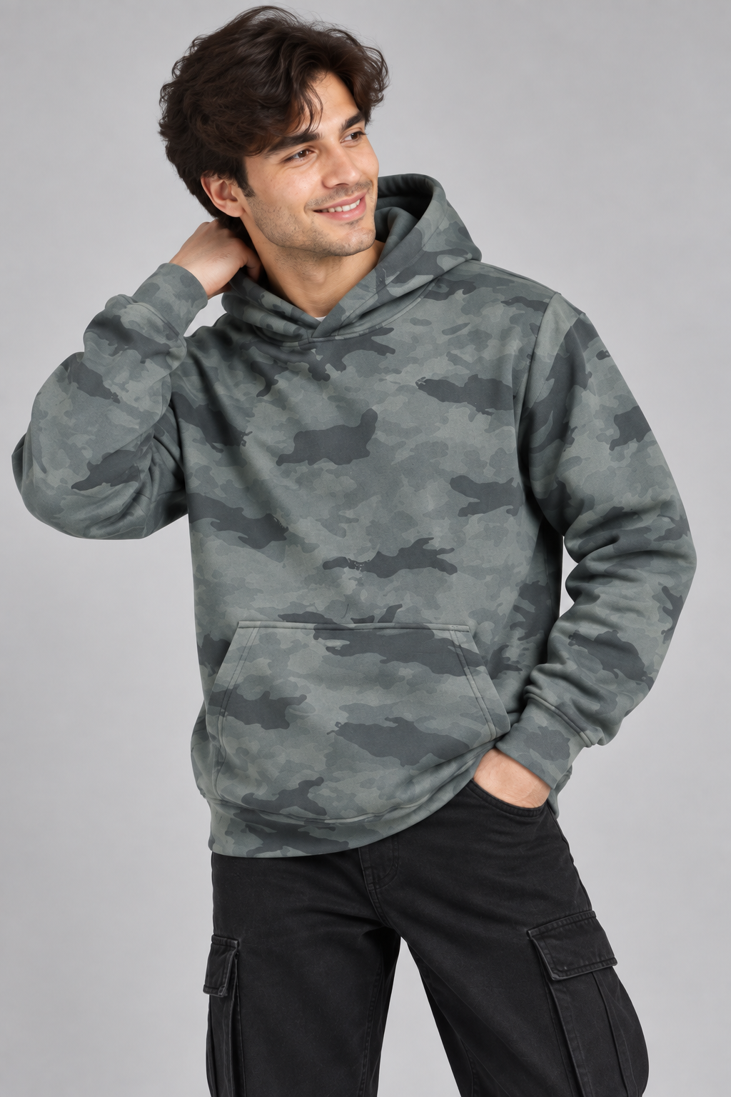 AMOLDO Men’s Camouflage Cotton Fleece Pullover Hoodie | Winter Hooded Sweatshirt