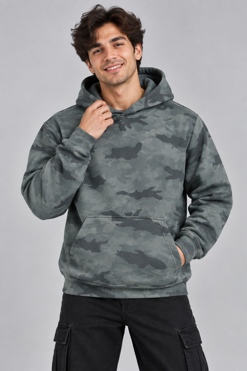 AMOLDO Men’s Camouflage Cotton Fleece Pullover Hoodie | Winter Hooded Sweatshirt