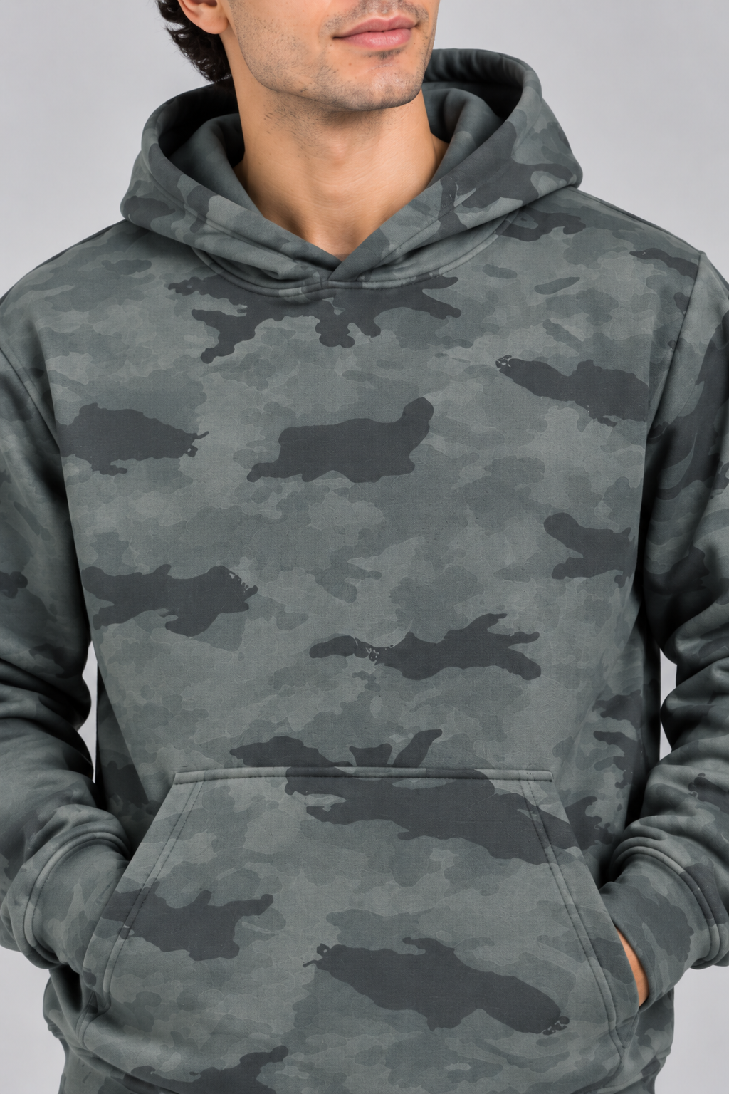 AMOLDO Men’s Camouflage Cotton Fleece Pullover Hoodie | Winter Hooded Sweatshirt
