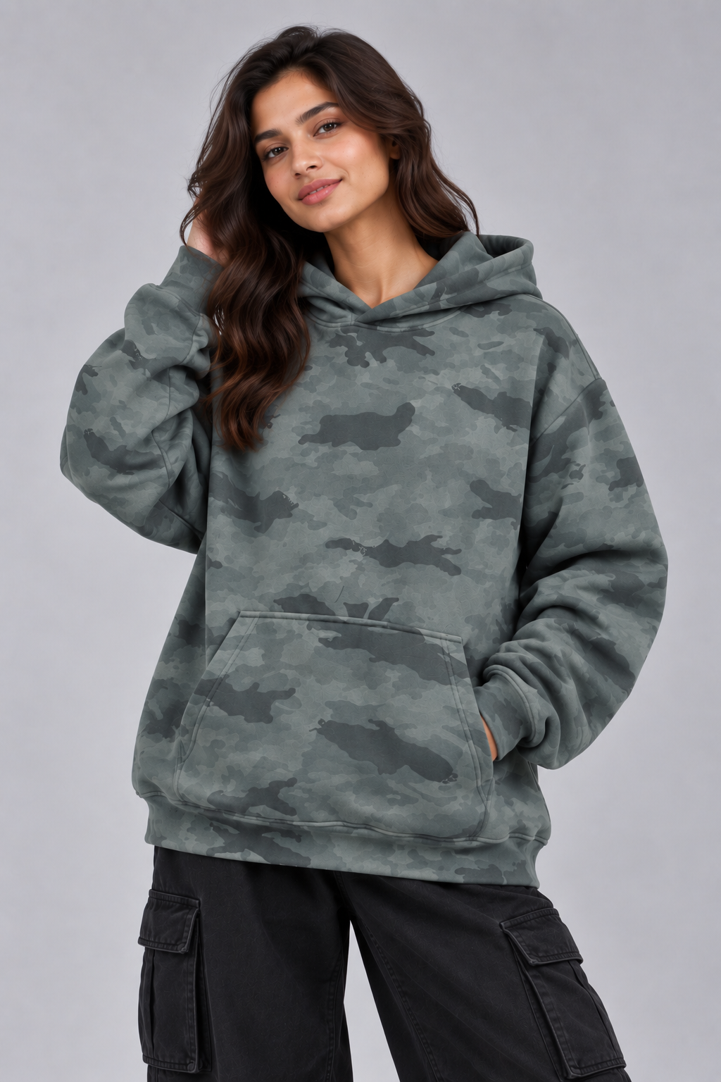 AMOLDO Women’s Camouflage Oversized Pullover Hoodie | Winter Hooded Sweatshirt