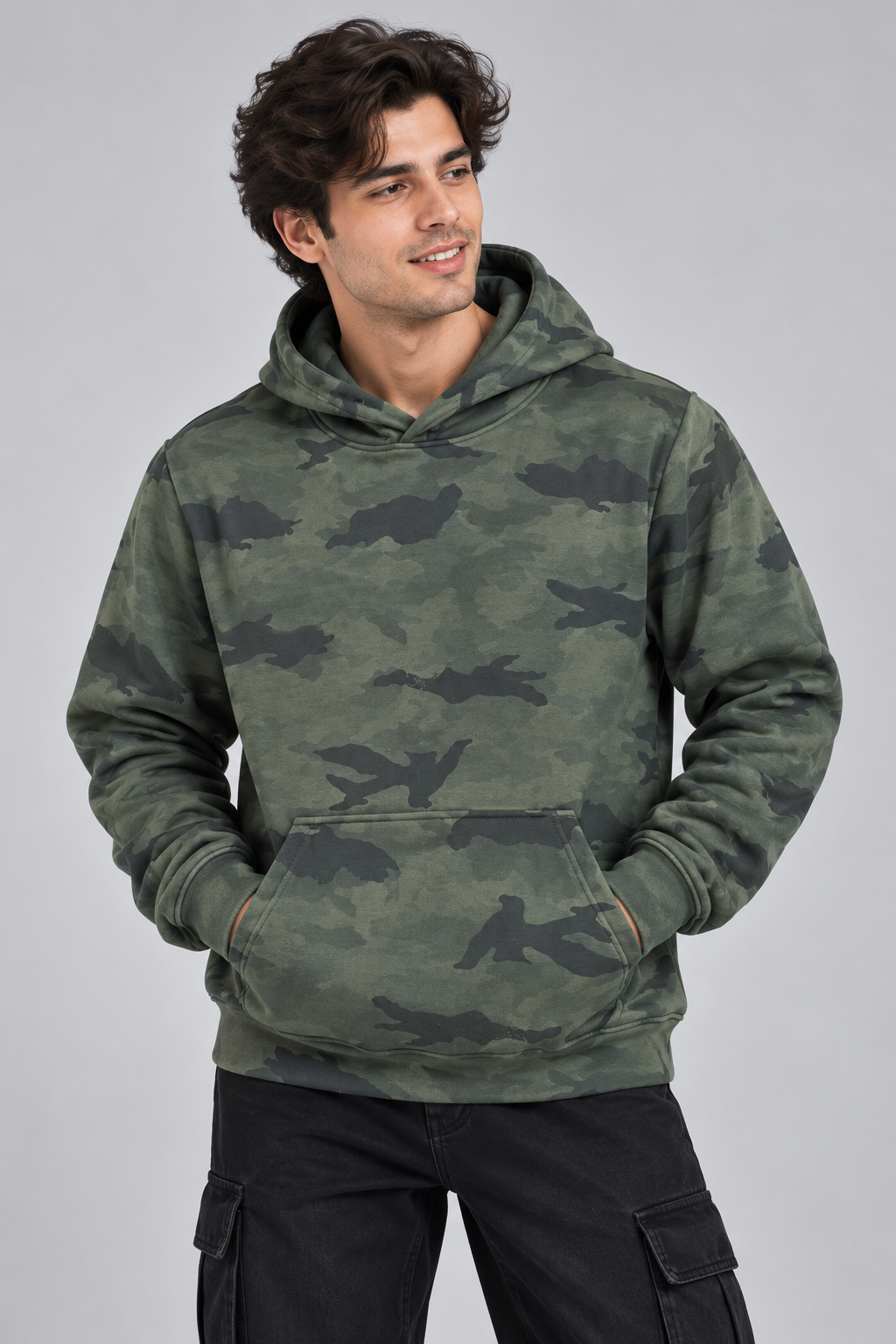 AMOLDO Men’s Camouflage Cotton Fleece Pullover Hoodie | Winter Hooded Sweatshirt