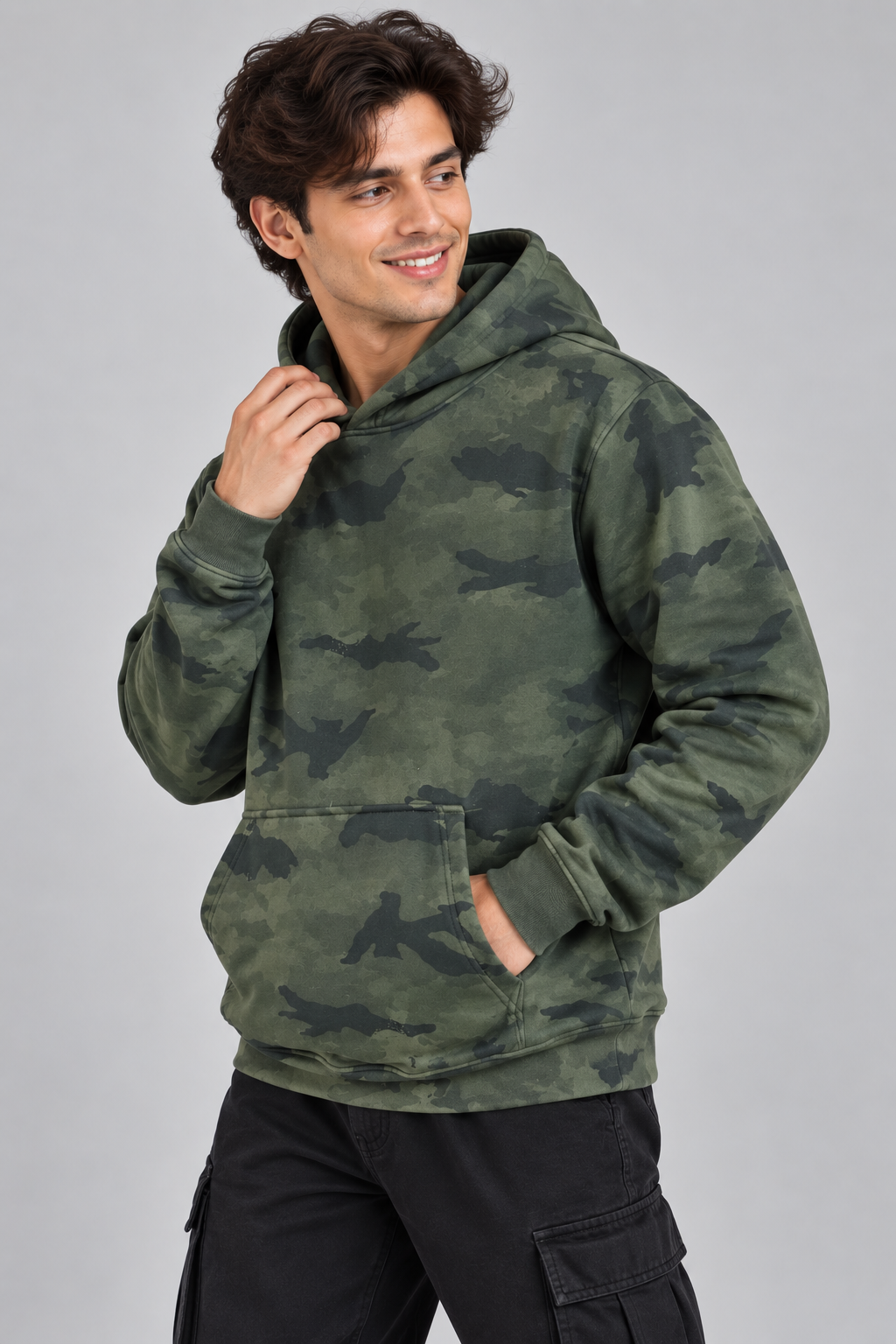 AMOLDO Men’s Camouflage Cotton Fleece Pullover Hoodie | Winter Hooded Sweatshirt
