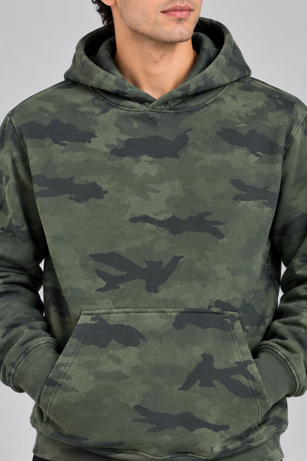 AMOLDO Men’s Camouflage Cotton Fleece Pullover Hoodie | Winter Hooded Sweatshirt