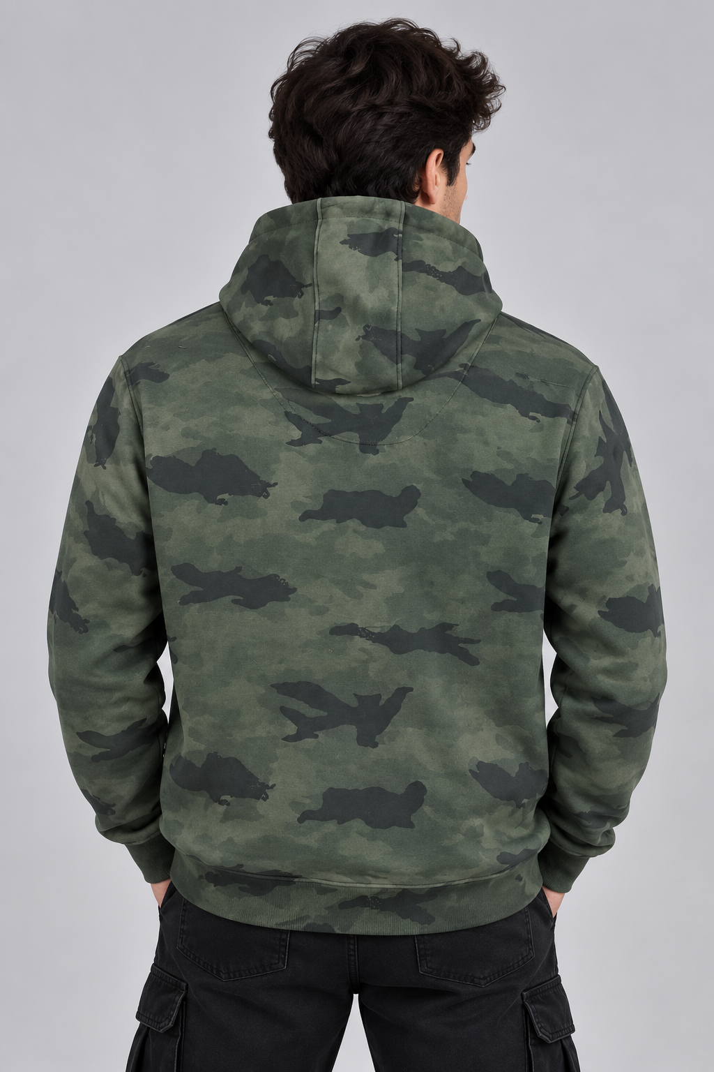 AMOLDO Men’s Camouflage Cotton Fleece Pullover Hoodie | Winter Hooded Sweatshirt