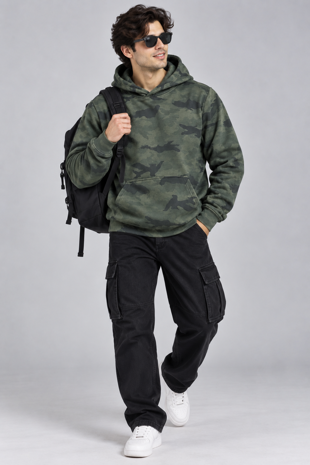 AMOLDO Men’s Camouflage Cotton Fleece Pullover Hoodie | Winter Hooded Sweatshirt