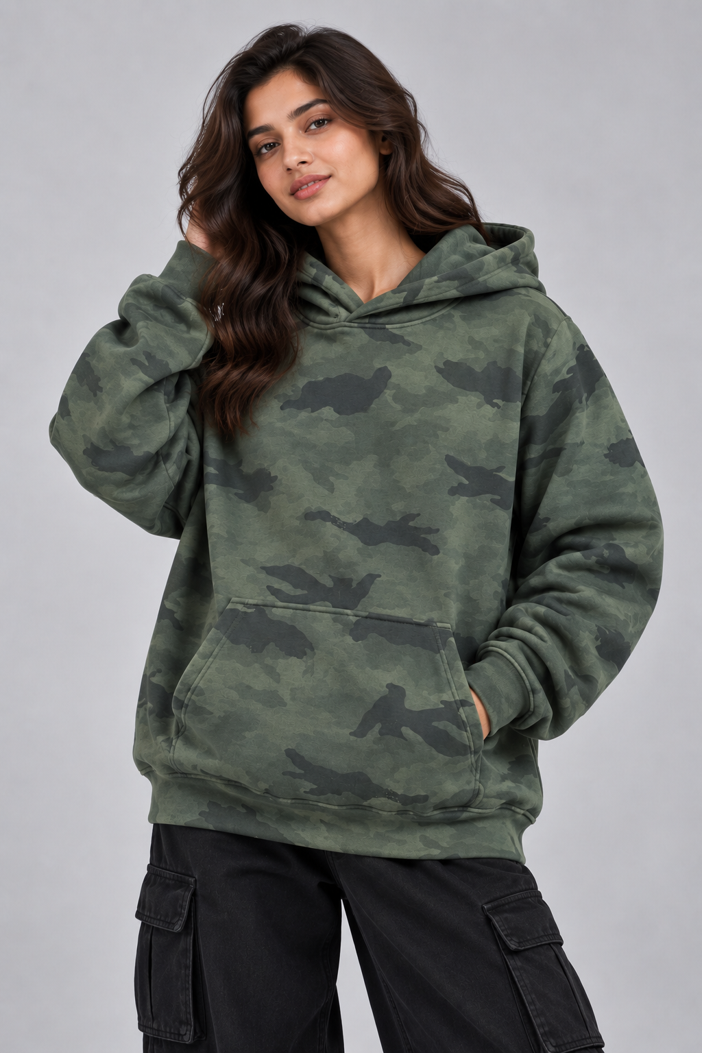 AMOLDO Women’s Camouflage Oversized Pullover Hoodie | Winter Hooded Sweatshirt